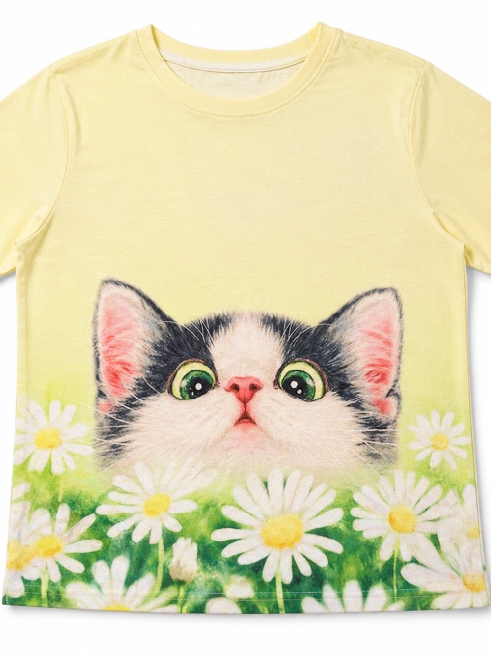 Kitten Daisy Double-Sided Graphic Tee Pale Yellow Tagged 3XL